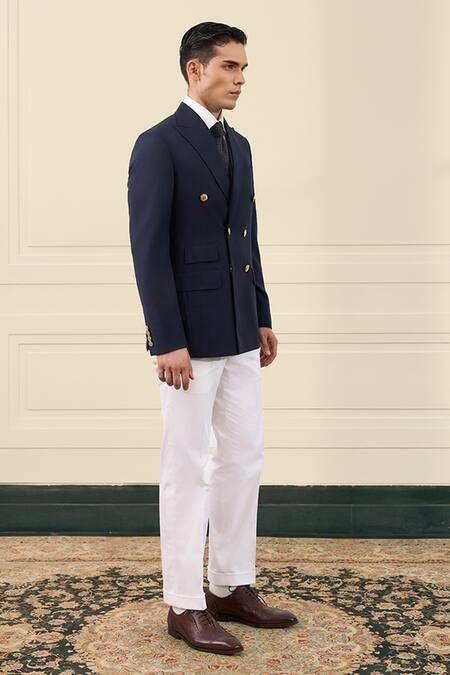 Gargee Designers Navy Wool Double Breasted Blazer at Aza Fashions Gargee Designers_Navy Wool Double Breasted Blazer _at_Aza_Fashions