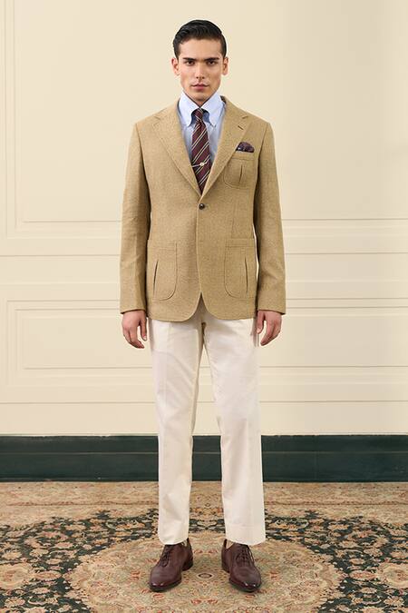 Shop Gargee Designers Beige Wool Single Breasted Blazer Online at Aza Fashions Shop_Gargee Designers_Beige Wool Single Breasted Blazer _Online_at_Aza_Fashions