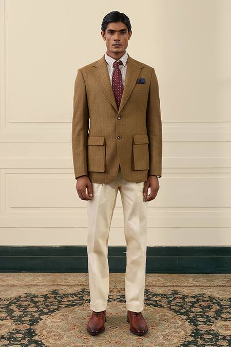 Shop Gargee Designers Brown Wool Double Breasted Blazer Online at Aza Fashions Shop_Gargee Designers_Brown Wool Double Breasted Blazer _Online_at_Aza_Fashions