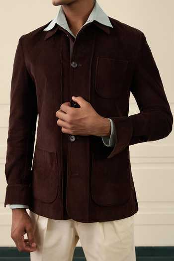 Gargee Designers_Brown Corduroy, Cotton Flap Pocket Shacket _at_Aza_Fashions