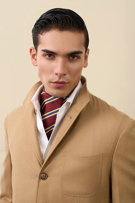 Shop_Gargee Designers_Beige Wool, Flannel Flap Pocket Blazer _Online_at_Aza_Fashions