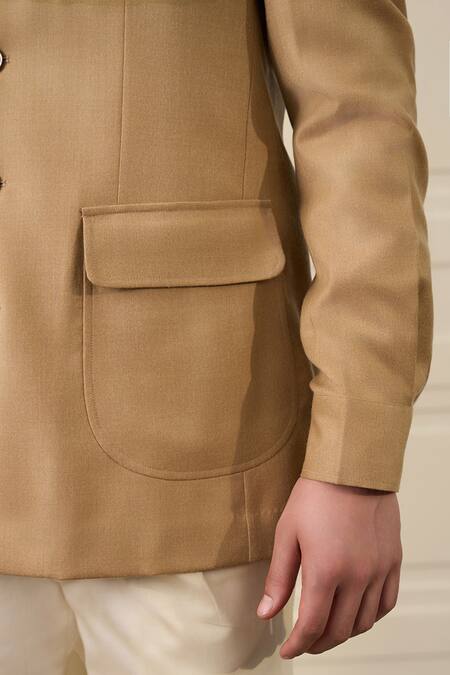 Buy_Gargee Designers_Beige Wool, Flannel Flap Pocket Blazer 