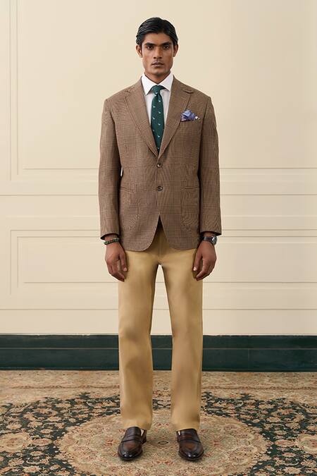 Buy_Gargee Designers_Brown Wool Checked Blazer _Online_at_Aza_Fashions