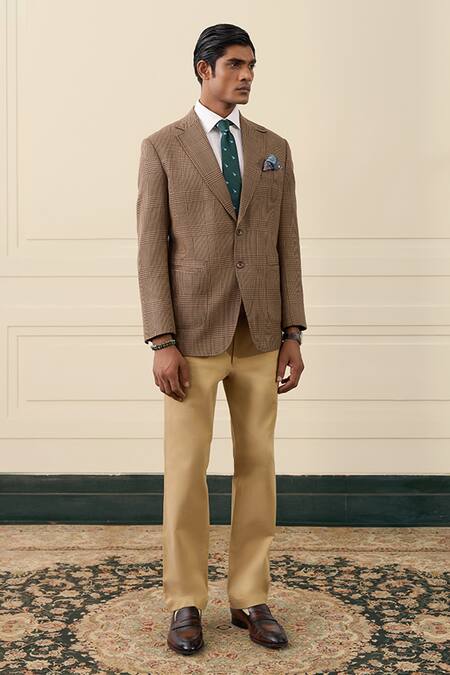 Shop_Gargee Designers_Brown Wool Checked Blazer _Online_at_Aza_Fashions