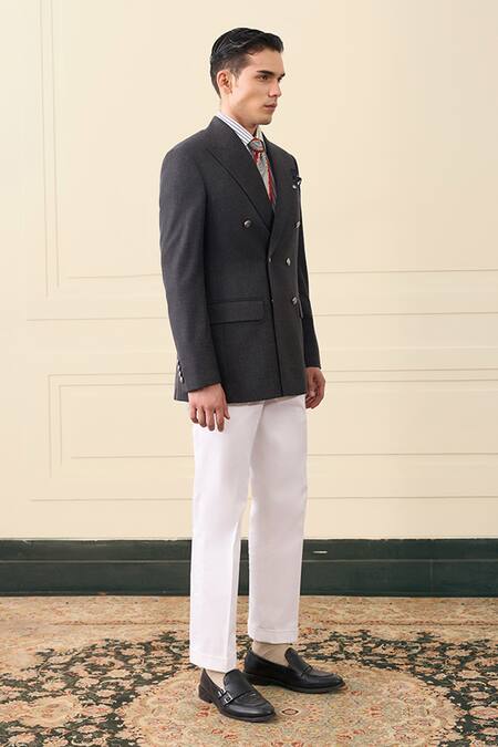 Buy Gargee Designers Gray Wool Double Breasted Blazer Online at Aza Fashions Buy_Gargee Designers_Gray Wool Double Breasted Blazer _Online_at_Aza_Fashions