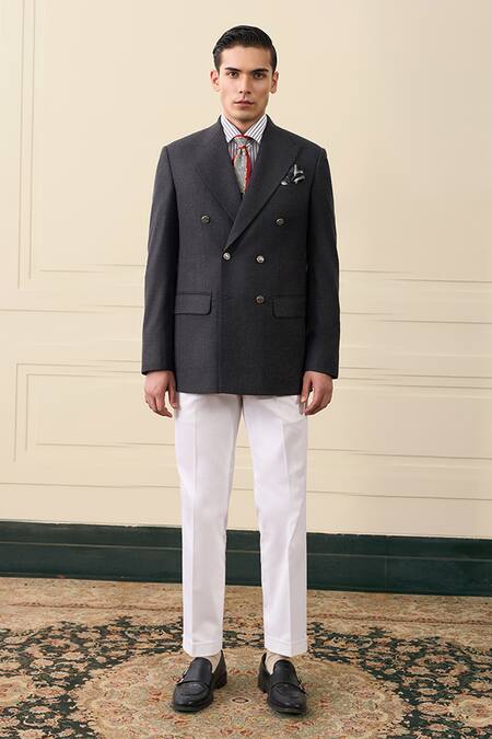 Gargee Designers Gray Wool Double Breasted Blazer at Aza Fashions Gargee Designers_Gray Wool Double Breasted Blazer _at_Aza_Fashions