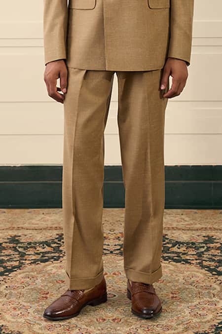 Buy_Gargee Designers_Beige Wool Double Breasted Coat And Pant Set 