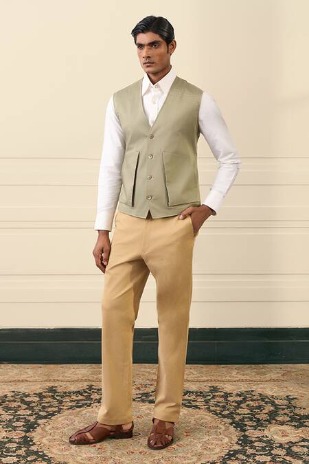 Buy Gargee Designers Green Cotton Utility Pocket Vest Jacket Online at Aza Fashions Buy_Gargee Designers_Green Cotton Utility Pocket Vest Jacket _Online_at_Aza_Fashions