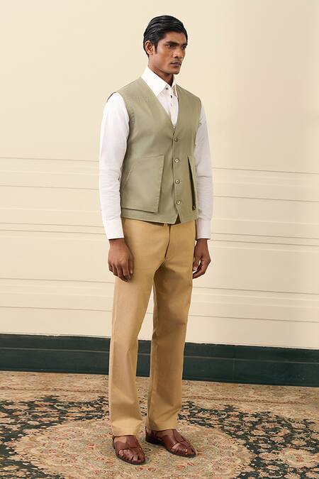 Gargee Designers Green Cotton Utility Pocket Vest Jacket at Aza Fashions Gargee Designers_Green Cotton Utility Pocket Vest Jacket _at_Aza_Fashions