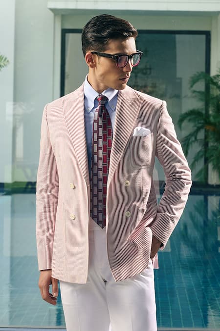 Gargee Designers Cotton Seersucker Double Breasted Blazer
