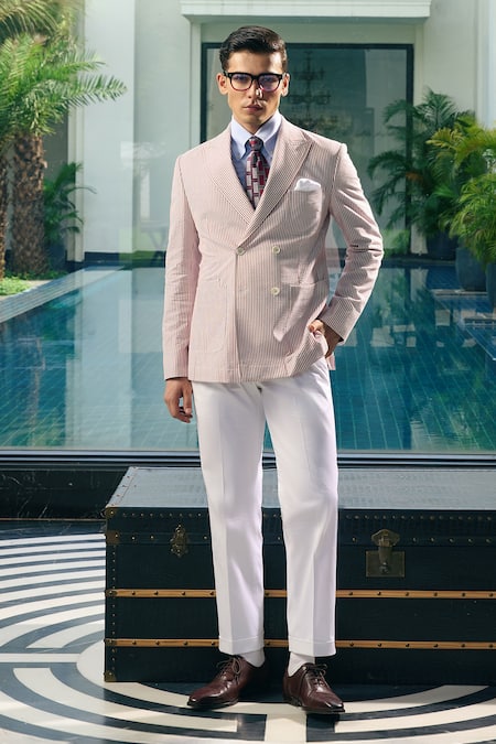 Gargee Designers Cotton Seersucker Double Breasted Blazer