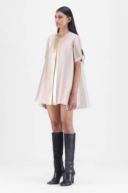 Buy Amit Aggarwal Beige Organza, Polyester Round Neck Metallic Sheer Shirt Online at Aza Fashions Buy_Amit Aggarwal_Beige Organza, Polyester Round Neck Metallic Sheer Shirt _Online_at_Aza_Fashions