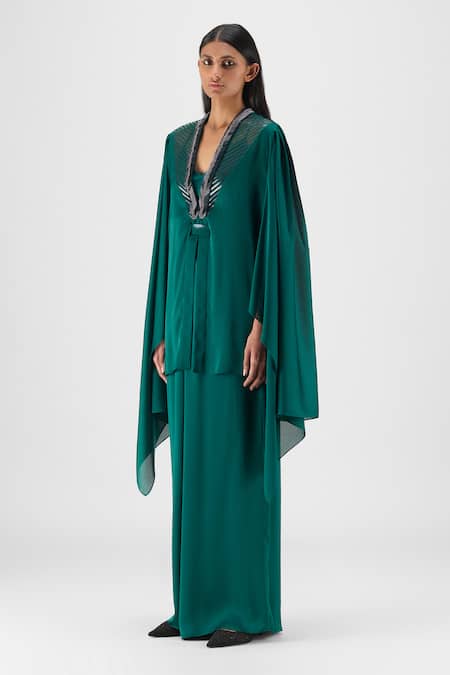 Buy Amit Aggarwal Emerald Green V-, Open Beaded Metallic Structured Cape Online at Aza Fashions Buy_Amit Aggarwal_Emerald Green V-, Open Beaded Metallic Structured Cape _Online_at_Aza_Fashions