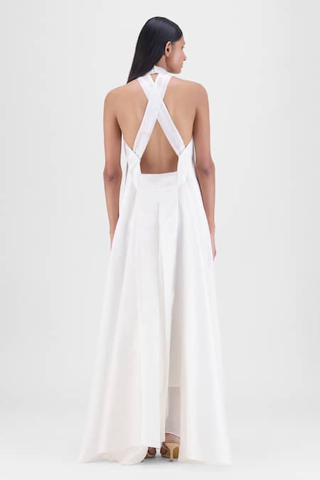 Amit Aggarwal Metallic Fluid Halter Dress 