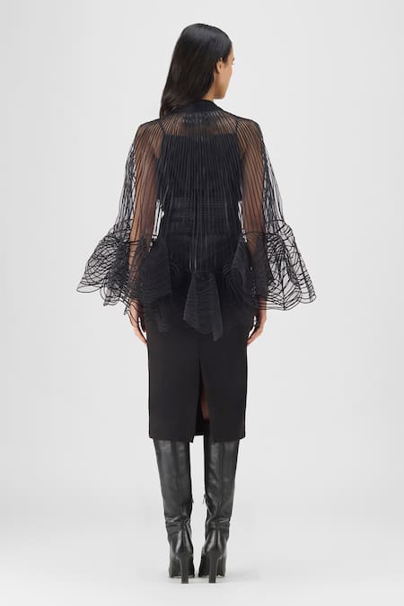 Amit Aggarwal Metallic Corded Ruffle Cape Set 