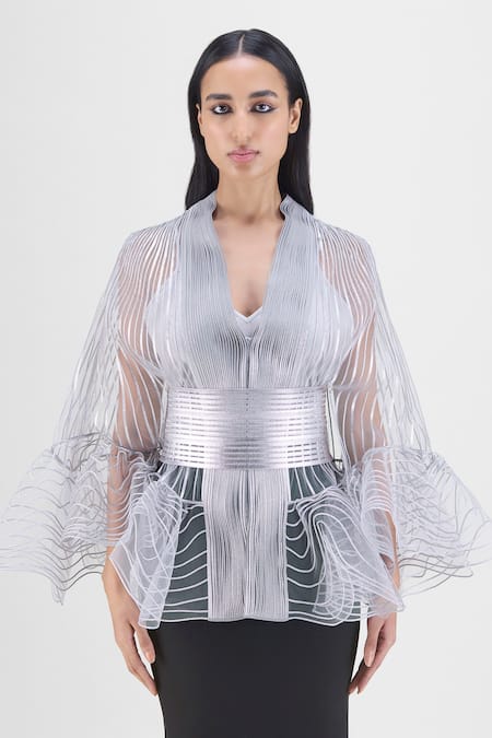 Amit Aggarwal Metallic Corded Ruffle Cape
