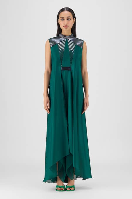 Amit Aggarwal Beaded Metallic Panelled Dress