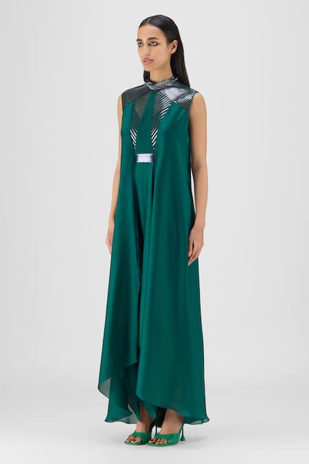 Buy Amit Aggarwal Emerald Green Chiffon, Polyester Beads, Metallic Thread Beaded Panelled Dress Online at Aza Fashions Buy_Amit Aggarwal_Emerald Green Chiffon, Polyester Beads, Metallic Thread Beaded Panelled Dress _Online_at_Aza_Fashions