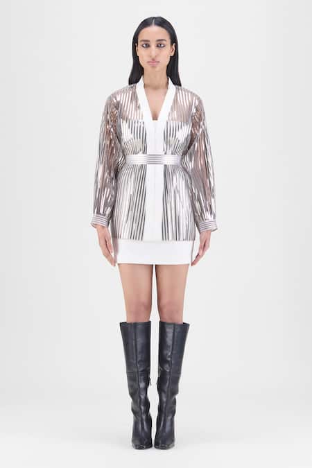 Amit Aggarwal Metallic Structured Cape Set