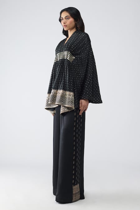 Buy_Amit Aggarwal_Black Satin, Chiffon, Brocade, Polyester, Silk Banarasi Kaftan And Pant Set _Online_at_Aza_Fashions