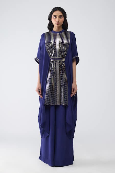 Buy Amit Aggarwal Blue Crepe, Brocade Zari, Metallic Thread Banarasi Panelled Shirt And Pant Set Online at Aza Fashions Buy_Amit Aggarwal_Blue Crepe, Brocade Zari, Metallic Thread Banarasi Panelled Shirt And Pant Set _Online_at_Aza_Fashions