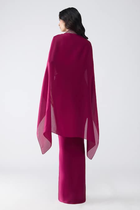 Amit Aggarwal Cropped Cape & Banarasi Draped Skirt Set 