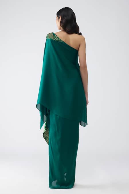 Amit Aggarwal Banarasi One Shoulder Cape & Skirt Set 