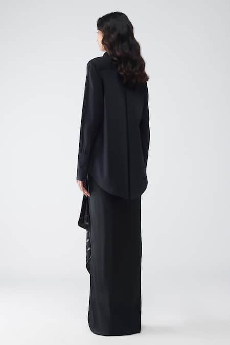 Amit Aggarwal Metallic Shirt With Banarasi Skirt 