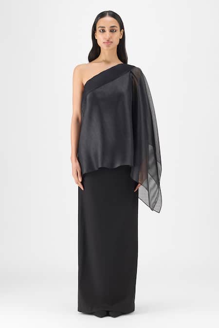 Amit Aggarwal Metallic Micro Pleated Draped Top 