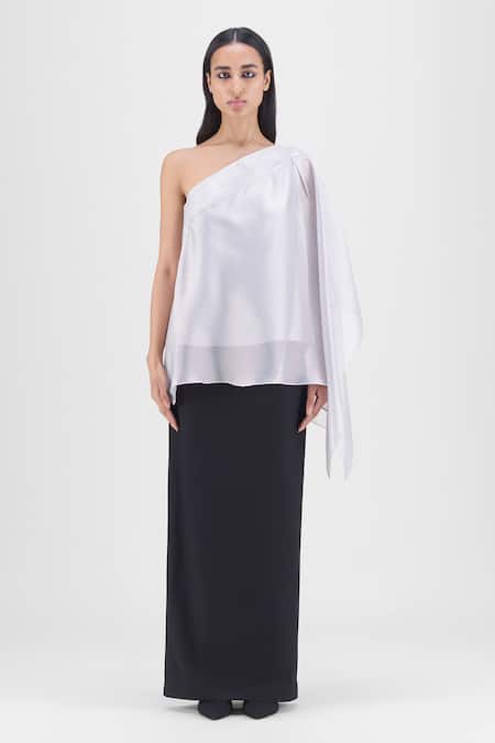 Amit Aggarwal Metallic Micro Pleated One Shoulder Top 