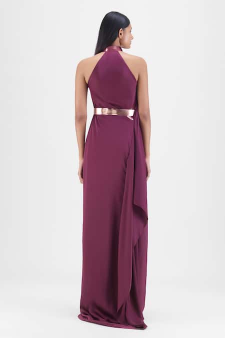 Amit Aggarwal Metallic Halter Neck Fluid Dress 