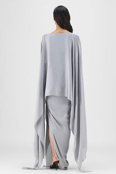 Amit Aggarwal Metallic Fluid Cape & Skirt Set 