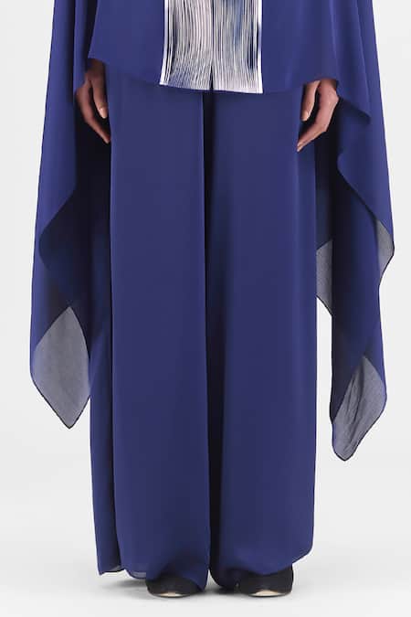 Buy Amit Aggarwal Blue Chiffon, Polyester V-neck Metallic Structured Cape And Pant Set Online at Aza Fashions Buy_Amit Aggarwal_Blue Chiffon, Polyester V-neck Metallic Structured Cape And Pant Set _Online_at_Aza_Fashions