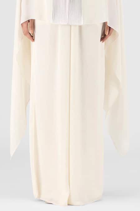 Shop Amit Aggarwal Cream Chiffon, Polyester V-neck Metallic Structured Cape And Pant Set Online at Aza Fashions Shop_Amit Aggarwal_Cream Chiffon, Polyester V-neck Metallic Structured Cape And Pant Set _Online_at_Aza_Fashions
