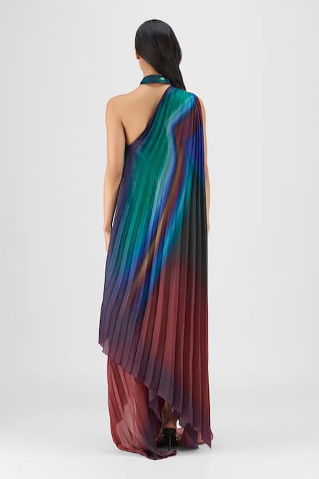 Amit Aggarwal Metallic Watercolor Fluid Dress 