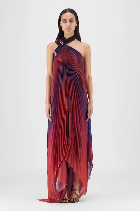 Amit Aggarwal Metallic Watercolor Fluid Dress