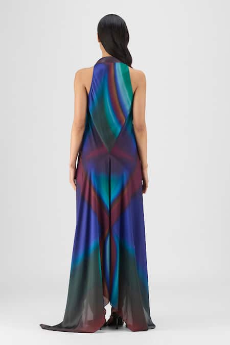 Amit Aggarwal Pleated Watercolor Fluid Dress 