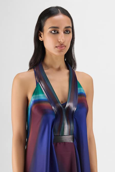 Buy Amit Aggarwal Multi Color Chiffon, Polyester Halter Neck, Pleated Watercolor Fluid Dress Online at Aza Fashions Buy_Amit Aggarwal_Multi Color Chiffon, Polyester Halter Neck, Pleated Watercolor Fluid Dress _Online_at_Aza_Fashions