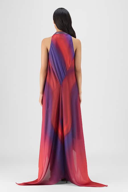Amit Aggarwal Pleated Watercolor Fluid Dress 