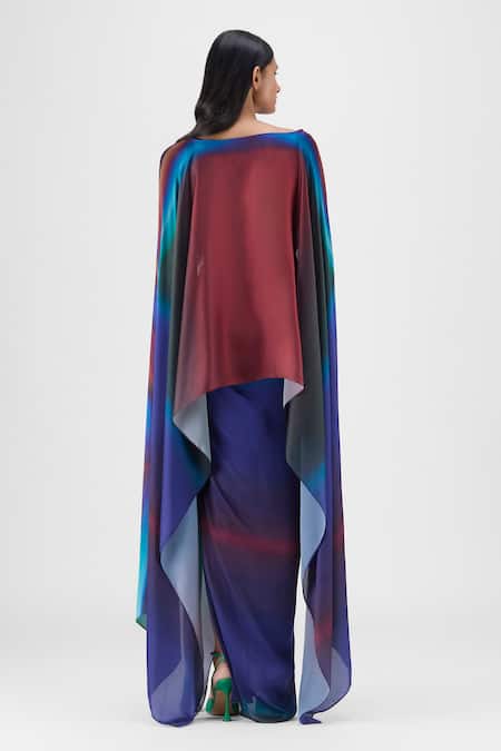 Amit Aggarwal Metallic Watercolor Cape & Skirt Set
