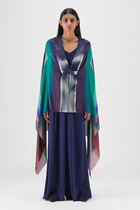 Amit Aggarwal Metallic Watercolor Structured Cape Set