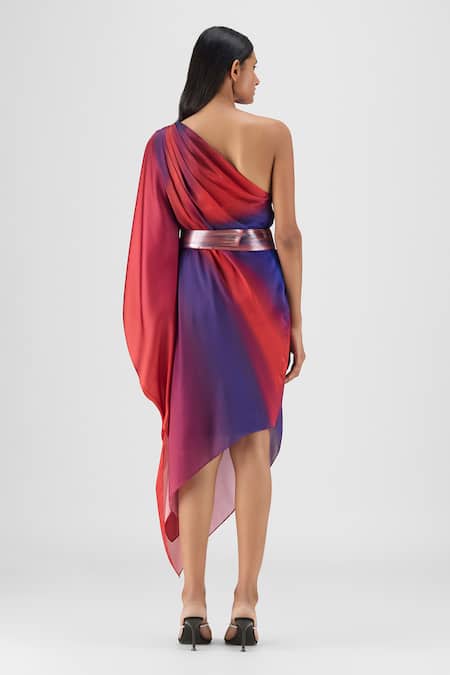Amit Aggarwal Metallic One Shoulder Watercolor Dress