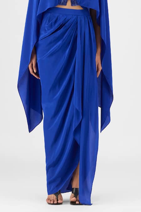 Buy Amit Aggarwal Blue Crepe, Viscose Open Neck Metallic Structured Cape And Skirt Set Online at Aza Fashions Buy_Amit Aggarwal_Blue Crepe, Viscose Open Neck Metallic Structured Cape And Skirt Set _Online_at_Aza_Fashions