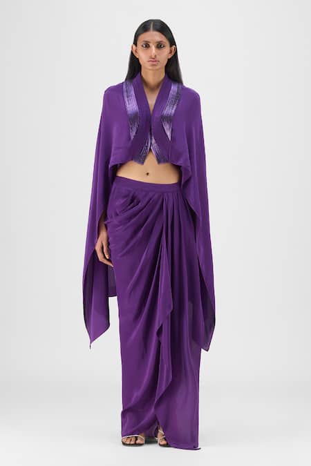 Amit Aggarwal Metallic Structured Cape & Skirt Set