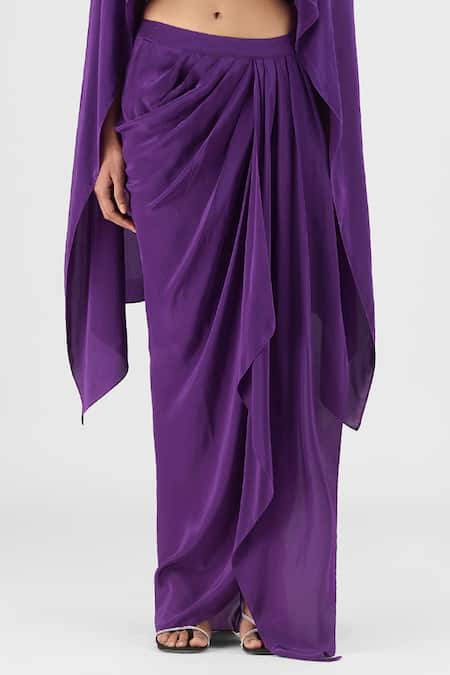 Buy Amit Aggarwal Purple Crepe, Viscose V-neck Metallic Structured Cape And Skirt Set Online at Aza Fashions Buy_Amit Aggarwal_Purple Crepe, Viscose V-neck Metallic Structured Cape And Skirt Set _Online_at_Aza_Fashions