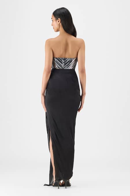 Amit Aggarwal Handwoven Metallic Bustier & Draped Skirt Set