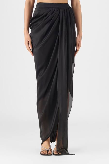 Buy Amit Aggarwal Black Chiffon, Polyester Handwoven Metallic Bustier And Draped Skirt Set Online at Aza Fashions Buy_Amit Aggarwal_Black Chiffon, Polyester Handwoven Metallic Bustier And Draped Skirt Set _Online_at_Aza_Fashions