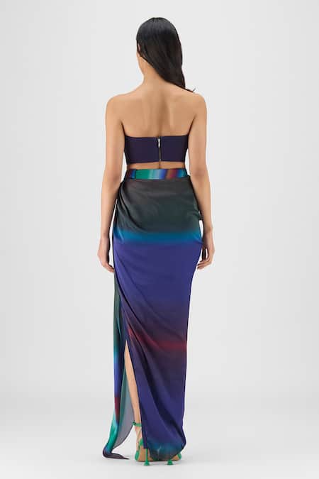 Amit Aggarwal Metallic Watercolor Bustier With Skirt
