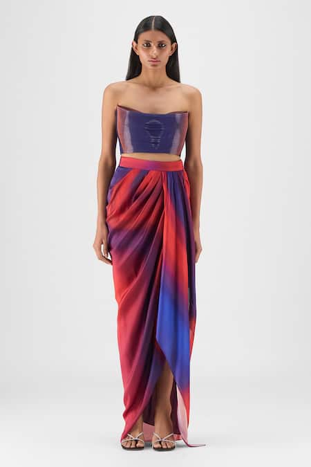Amit Aggarwal Metallic Watercolor Bustier With Skirt