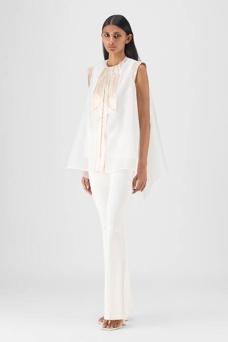 Amit Aggarwal_Off White Organza, Polyester Metallic Thread, Embroidery Round Structured Top _Online_at_Aza_Fashions
